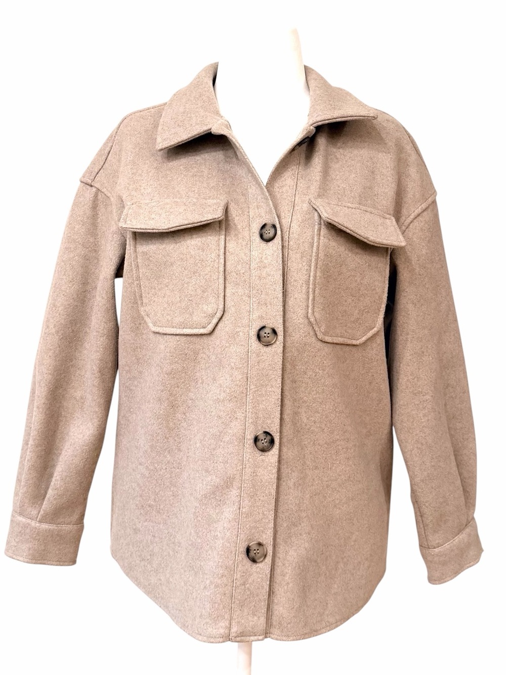 Avec Les Filles Taupe Button Front Shacket Shirt Jacket Size M